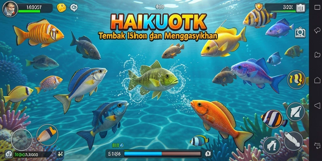 Screenshot HAIKUOTK menampilkan aksi menembak ikan yang seru.